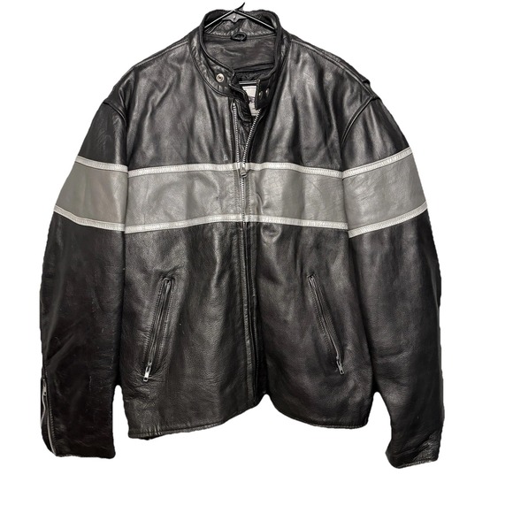 Vintage Unik Leather Cafe Racer Motorcycle Jacket Quilted Biker Men Size 50 XL - Picture 1 of 9